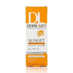 کرم ضدآفتاب SPF50 رنگی درمالیفت (DERMALIFT) مدل کرم‌پودری Sunlift رنگ بژ روشن (کد ۱) پوست‌ معمولی و خشک حجم 40 میلی لیتری