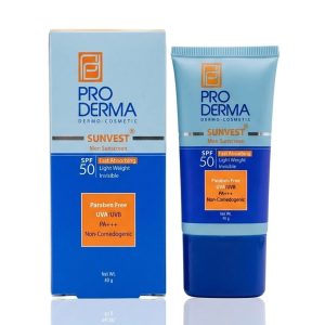 کرم ضدآفتاب آقایان SPF50 پرودرما (PRO DERMA) سری Sunvest (بی‌رنگ و فاقد چربی) وزن ۴۰ گرم
