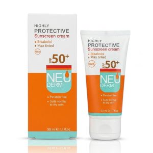 کرم ضدآفتاب SPF50 رنگی نئودرم (NEUDERM) مدل Highly Protective رنگ تیره (پوست نرمال تا خشک) حجم ۵۰ میلی‌لیتر