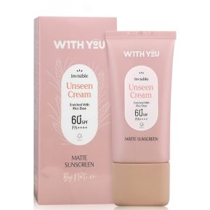 کرم ضدآفتاب SPF60 مات بی‌رنگ ویت یو (WITH YOU) مدل Unseen Cream انواع پوست حجم 50 میلی لیتری