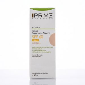 کرم ضدآفتاب SPF60 رنگی پرایم (PRIME) سری Acnex فاقد چربی رنگ بژ روشن حجم ۴۰ میلی‌لیتر