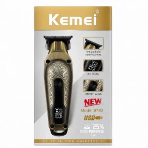 ماشین اصلاح خط زن کیمی (Kemei) مدل 9783 (طرح وینتیج برنزی، تیغه سرامیک و پینک‌گلد)